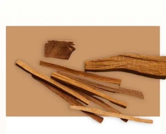Split sandalwood billets showing pale fine grain